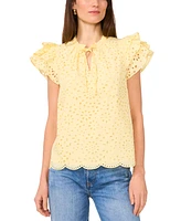 1.State Women's Eyelet Flutter-Sleeve Top