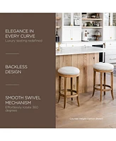 Maven Lane Eva Bar Stool in Weathered Oak with Sand Fabric Upholstery, Set of 2