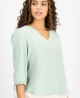 Ak Anne Klein Petite V-Neck Tie-Sleeve Top