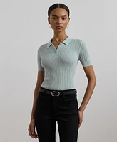 Lauren Ralph Women's Pointelle-Knit Cotton-Blend Polo Sweater