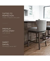 Maven Lane Hugo Bar Stool in Reclaimed Oak Finish with Ash Grey Fabric, Set of 2