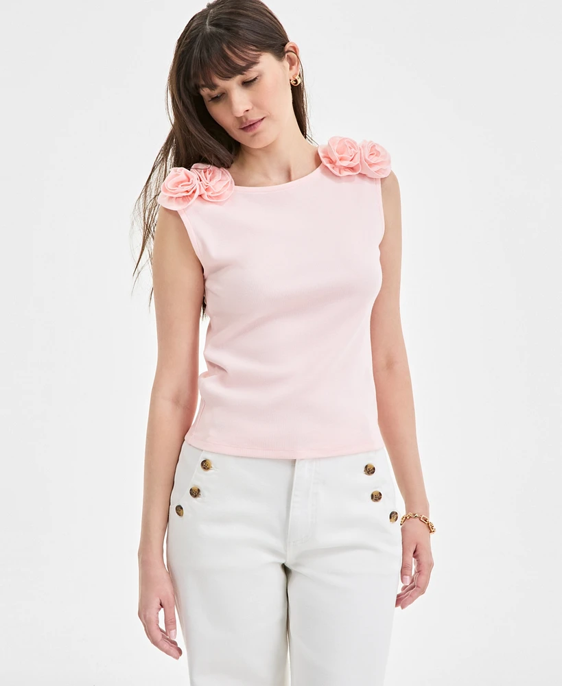 On 34th Women's Ribbed Rosette Shoulder Tank Top, Exclusively at Macy's