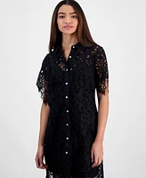 Juniors' Lace Button-Front Short-Sleeve Shirtdress