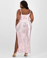 B Darlin Trendy Plus Sequin Square-Neck Gown