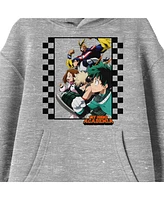 My Hero Academia Boys Group Art Checkered Frame Long Sleeve Athletic Heather Youth Hooded Sweatshirt-xl