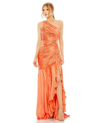 Women's Side Cut-Out One-Shoulder Pleated Gown