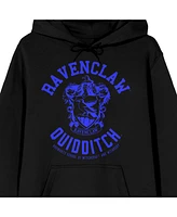 Harry Potter Men's Ravenclaw Quidditch Crest Long Sleeve Black Adult Hooded Sweatshirt-3XL