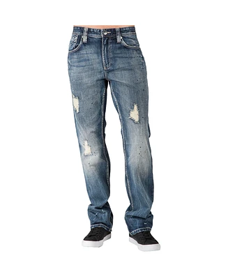 Level 7 Men's Slim Straight Destroyed Sanding Whiskering Premium Jeans