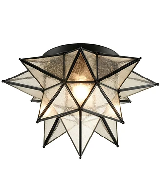 Moose Seeded Glass Moravian Star Flush Mount Ceiling Light, 18-Inch, Black