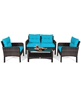 8PCS Patio Rattan Sectional Furniture Set Loveseat Sofa Coffee Table