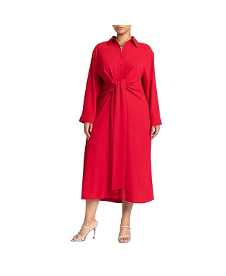 Eloquii Women's Plus Tie Front Oversized Shirt Dress