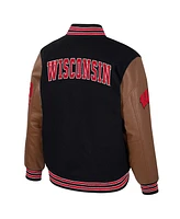 Colosseum Men's Black Wisconsin Badgers Letterman Full-Snap Varsity Jacket