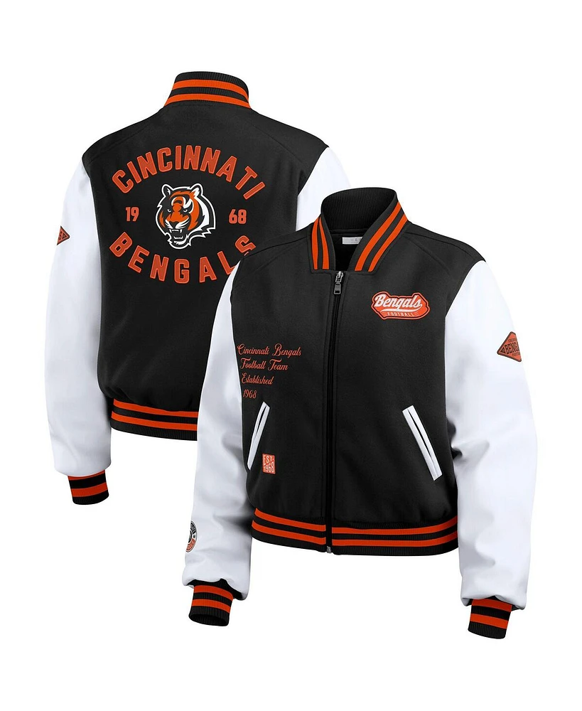 Wear by Erin Andrews Women's Black/White Cincinnati Bengals Varsity Full-Zip Jacket