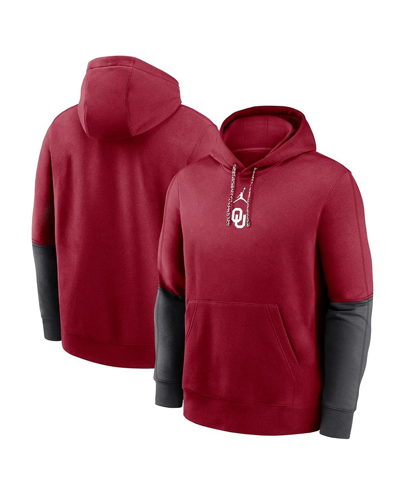 Jordan Men's Crimson/Anthracite Oklahoma Sooners 2024 Sideline Club Pullover Hoodie