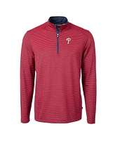 Cutter & Buck Men's Red/Navy Philadelphia Phillies Virtue Pique Micro Stripe Quarter-Zip Pullover Top