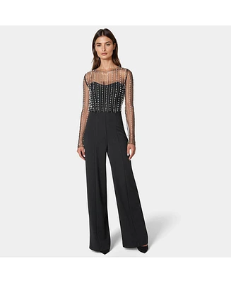 Bebe Women's Palazzo Leg Jumpsuit With Studded Pearl Top