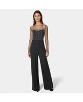 Bebe Women's Palazzo Leg Jumpsuit With Studded Pearl Top