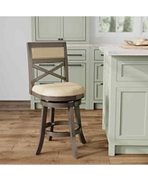 24" Counter Height Swivel Bar Stool with X-Back and Leather Upholstered Seat(1PK)-The Pop Home