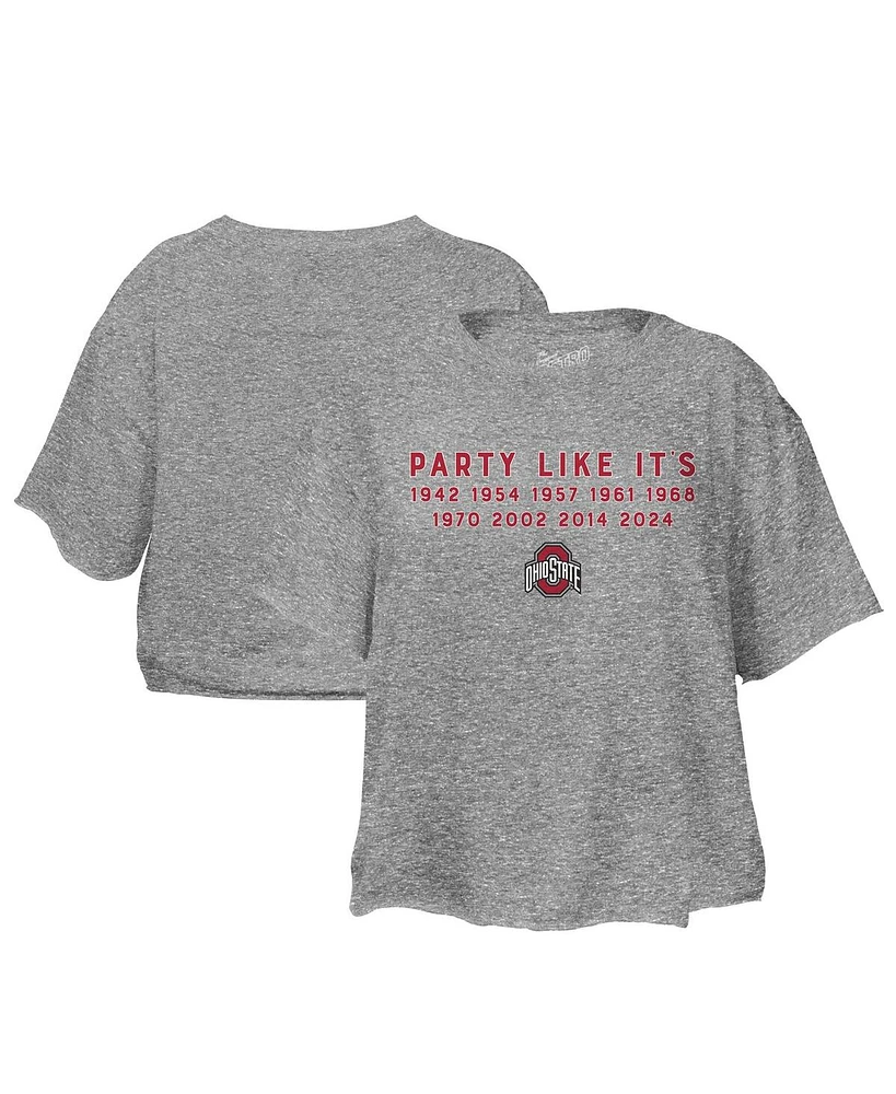 The Victory Women's Gray Ohio State Buckeyes College Football Playoff 2024 National Champions Party Like It's 2014 Slub Cropped T-Shirt