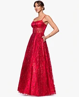 Blondie Nites Juniors' Sequinned Glitter Corset Ball Gown
