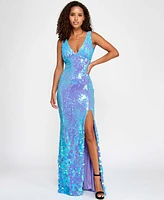 City Studios Juniors' Sequined Side-Slit Evening Gown, Created for Macy's