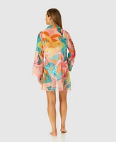 Ibiza Anne Cole Women's Bell Sleeve Tie Front Cover-Up Dress