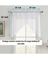 Hlc.me Sophia Floral Rod Pocket Lace Short Cafe Swags for Small Windows - 28 x 36 Inch Length (White Swags, Set of 2)