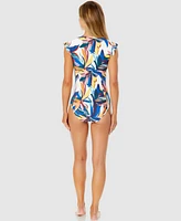 Anne Cole Women's Ruffled-Shoulder Floral-Print Swimsuit