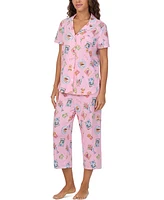 Cuddl Duds Women's Printed Collared Cropped Pajama Set