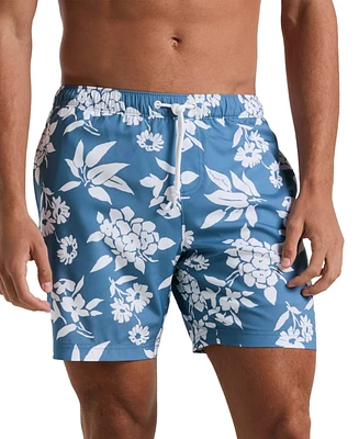 Original Penguin Men's Slim Fit Floral Print Drawstring 7" Swim Trunks