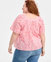 Style & Co Plus Printed Flutter-Sleeve Top, Exclusively at Macy's