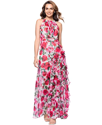 Betsy & Adam Petite Floral-Print Ruffled Gown