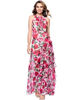 Betsy & Adam Petite Floral-Print Ruffled Gown