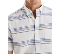 Nautica Men's Short Sleeve Button-Down Striped Oxford Shirt