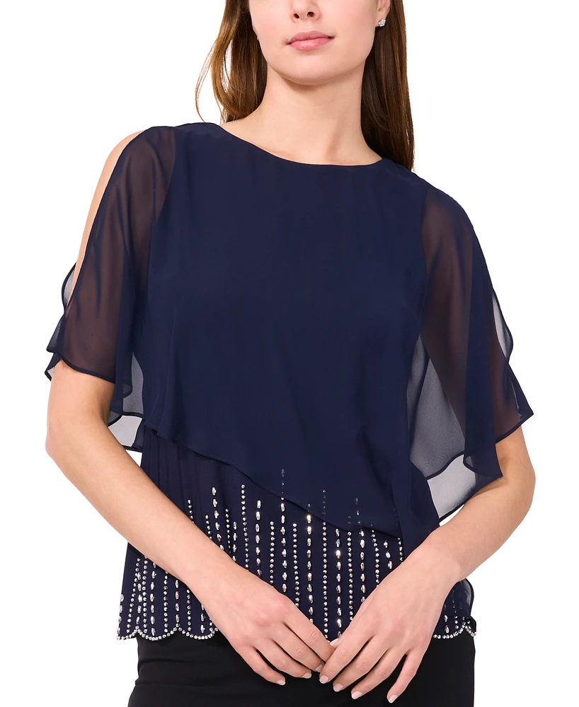 Msk Women's Embellished Cold-Shoulder Top