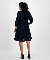 Style & Co Petite Smocked 3/4-Sleeve Tiered Shirtdress, Exclusively at Macy's