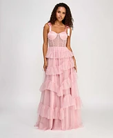 Say Yes Juniors' Faux-Pearl-Corset Ruffled-Skirt Ball Gown, Created for Macy's