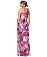 Xscape Women's Floral-Print Tiered One-Shoulder Gown