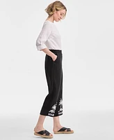 Charter Club Women's Embroidered Linen Cropped Pants, Exclusively at Macy's