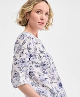 Charter Club Women's Hibiscus Garden Linen Blouse, Exclusively at Macy's