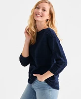 Style & Co Women's Cotton Mixed-Stitch Pointelle Sweater, Exclusively at Macy's