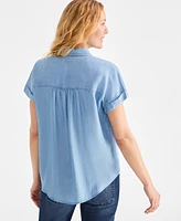 Style & Co Petite Chambray Short-Sleeve Button Shirt, Exclusively at Macy's