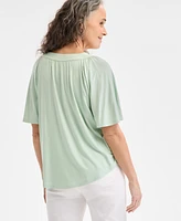 Style & Co Women's Flutter-Sleeve Split-Neck Top, Exclusively at Macy's