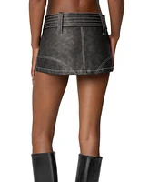 Edikted Womens Washed Faux Leather Mini Skort