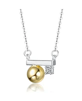 Sterling Silver Two-Tone with 14K Gold Plated Sphere & White Gold Plated Minimalist Bar Necklace