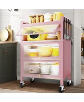 45.7'' Tall 3 Door Accent Cabinet, 4 Tier Kitchen Organizer Shelf, Pink