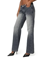 Edikted Womens Alysse Low Rise Washed Jeans