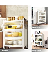 Mega Casa 3 Door Accent Cabinet, 4 Tier Kitchen Organizer Shelf, White