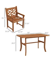 Outsunny Patio Table and Chairs Set of 4 w/ Slatted Top Table & Seat,