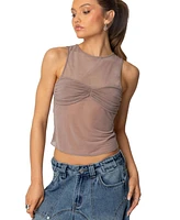 Edikted Womens Erica Sheer Gathered Top